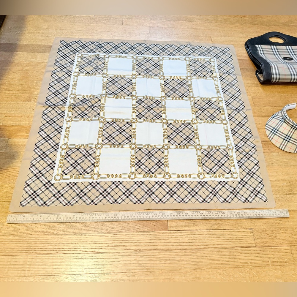 Classic Tan Plaid Silk Scarf - 34.5" x 33"